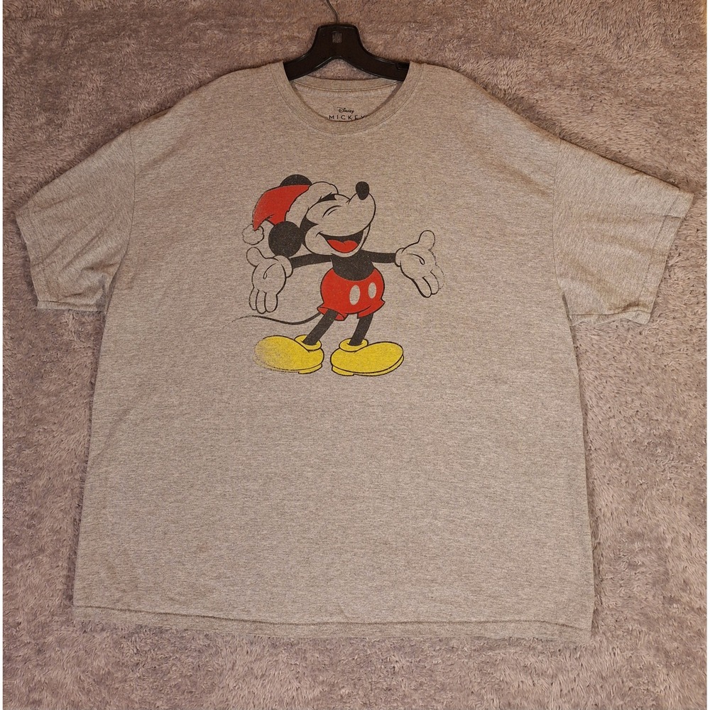 Disney Mickey Mouse Christmas Santa Hat T-Shirt Adult 2XL Gray Graphic Tee